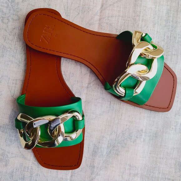 ZARA METAL CHAIN FLAT SANDAL SIZE 7.5 - Picture 5 of 16